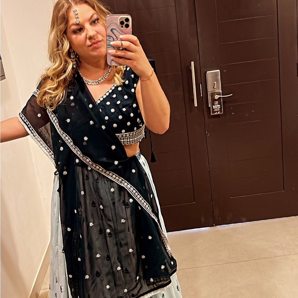 Elegant teal and light blue Embellished Lehenga